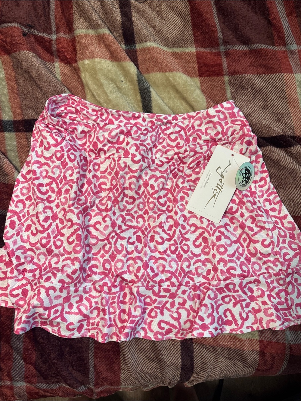 Gottex Pink and White Printed Ruffle Golf Skirt